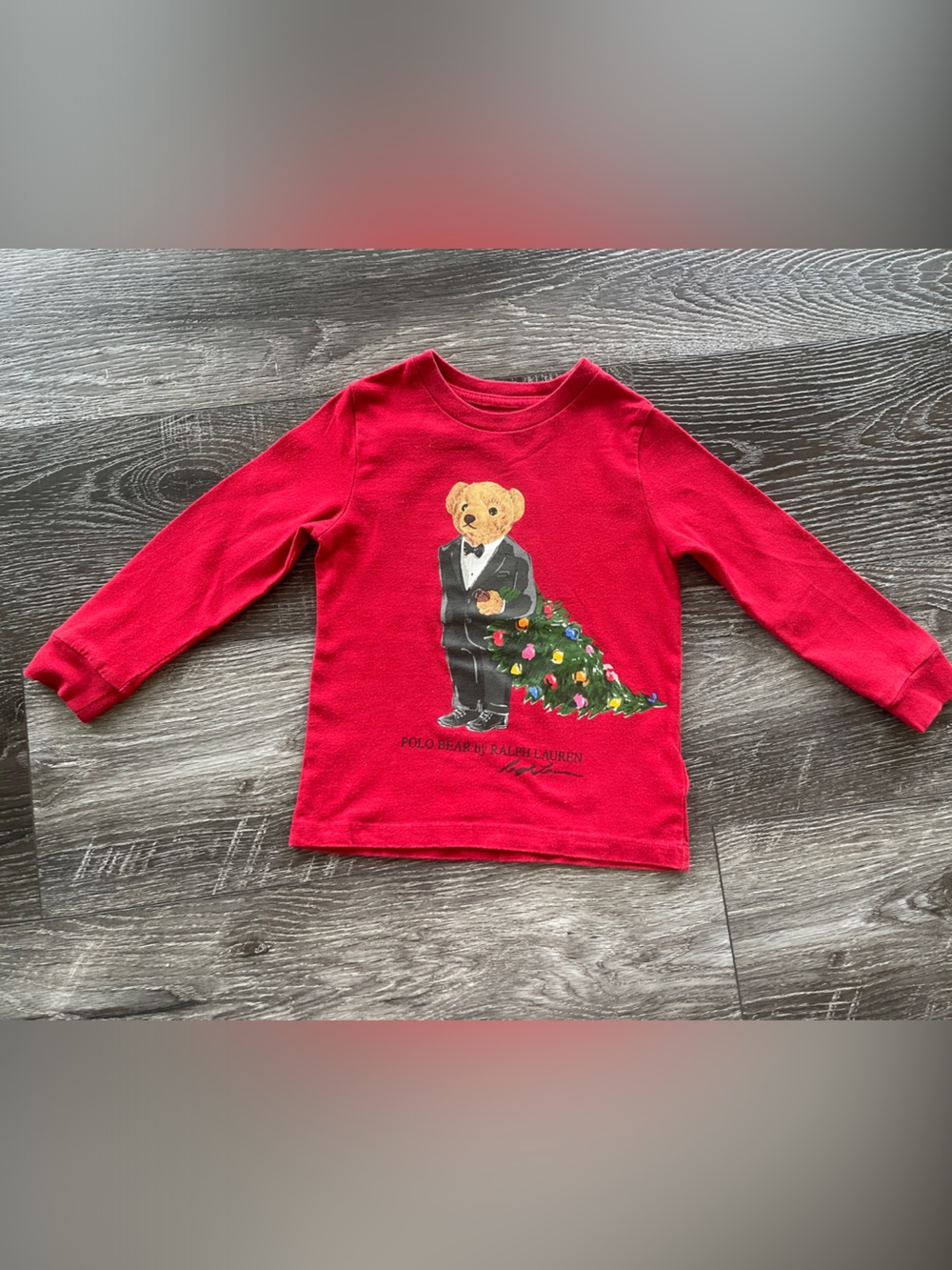 Ralph Lauren Red Kids Long-Sleeve Bear & Tree Shirt